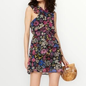 Slate And Willow Dress Size S M Cross Strap Floral Deep Vneck Tiered Skirt
